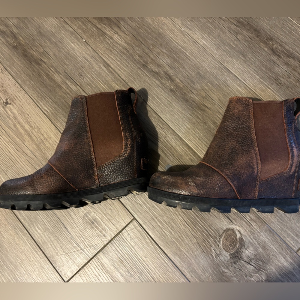 Sorel Brown Wedge Ankle Boots